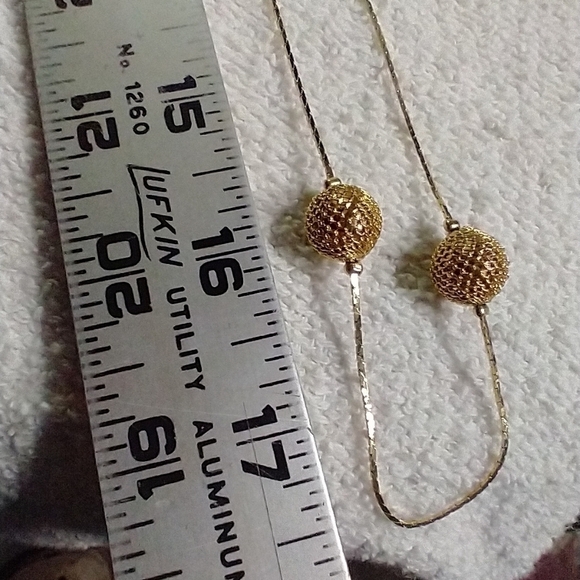Goldtone mesh ball bead chain necklace - Picture 2 of 5